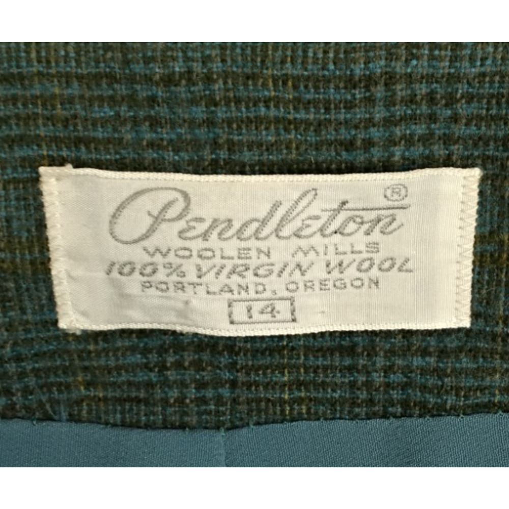 Pendleton Skirt Suit Set Women's 14 Green Plaid 100% Virgin Wool 1960s #Z5719 - Picture 11 of 16